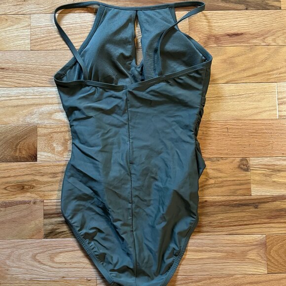 Ellen Tracy High Neck Keyhole One Piece SwimSuit Size 8 Green - Picture 2 of 5